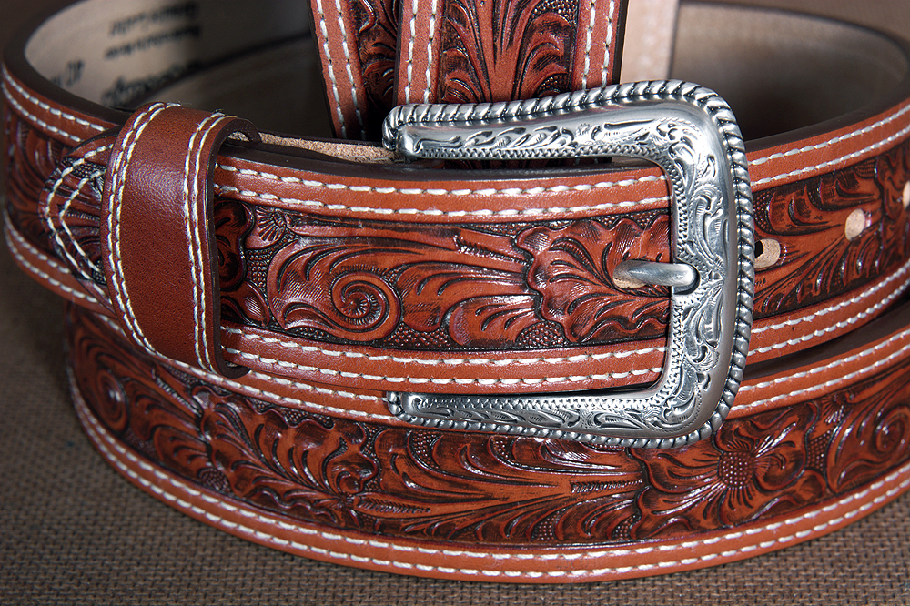 32-46 In Western Leather Belt Men Tan Tooled Dark Brown Stitching ...
