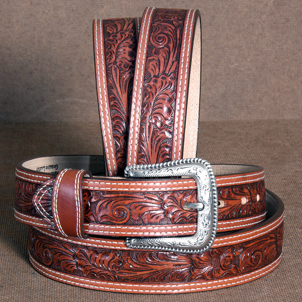 36" NOCONA 11/2" WIDE FLORAL EMBOSSED STITCHED LEATHER MENS COWBOY