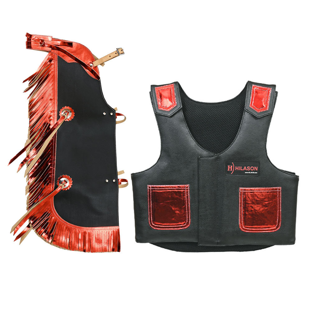 C-871Y Hilason Kids Junior Youth Bull Riding Pro Rodeo Leather Vest Chaps 