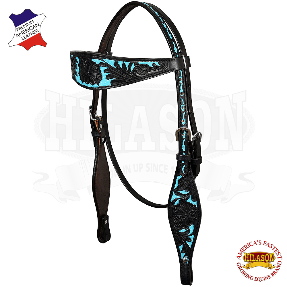 Western Horse Headstall Tack Bridle American Leather Black Silver Studs U-1-HS