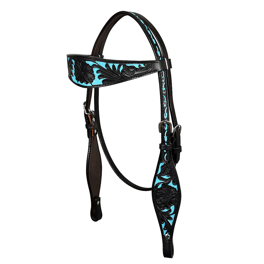 Western Horse Headstall Tack Bridle American Leather Black Silver Studs U-1-HS