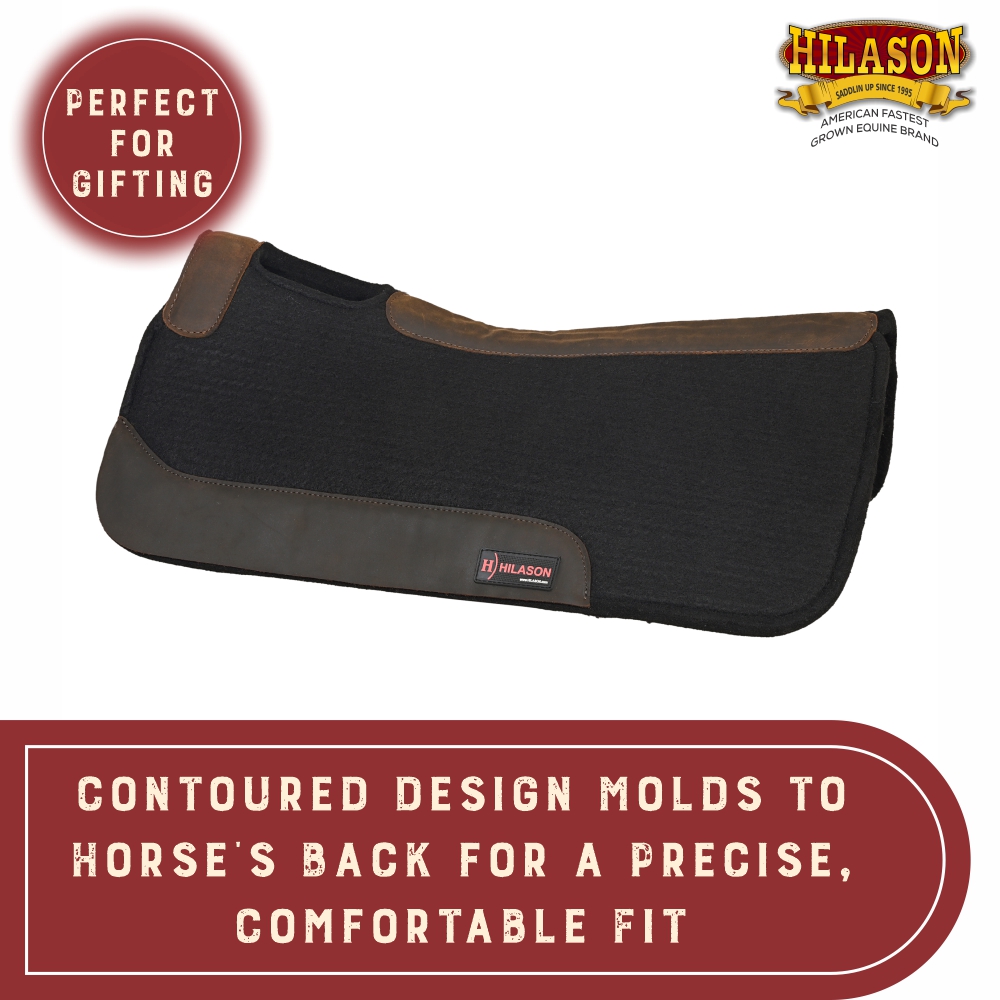 C-P857 Hilason Western Wool Felt Gel Horse Saddle Pad Grey W// Cowhide Leather