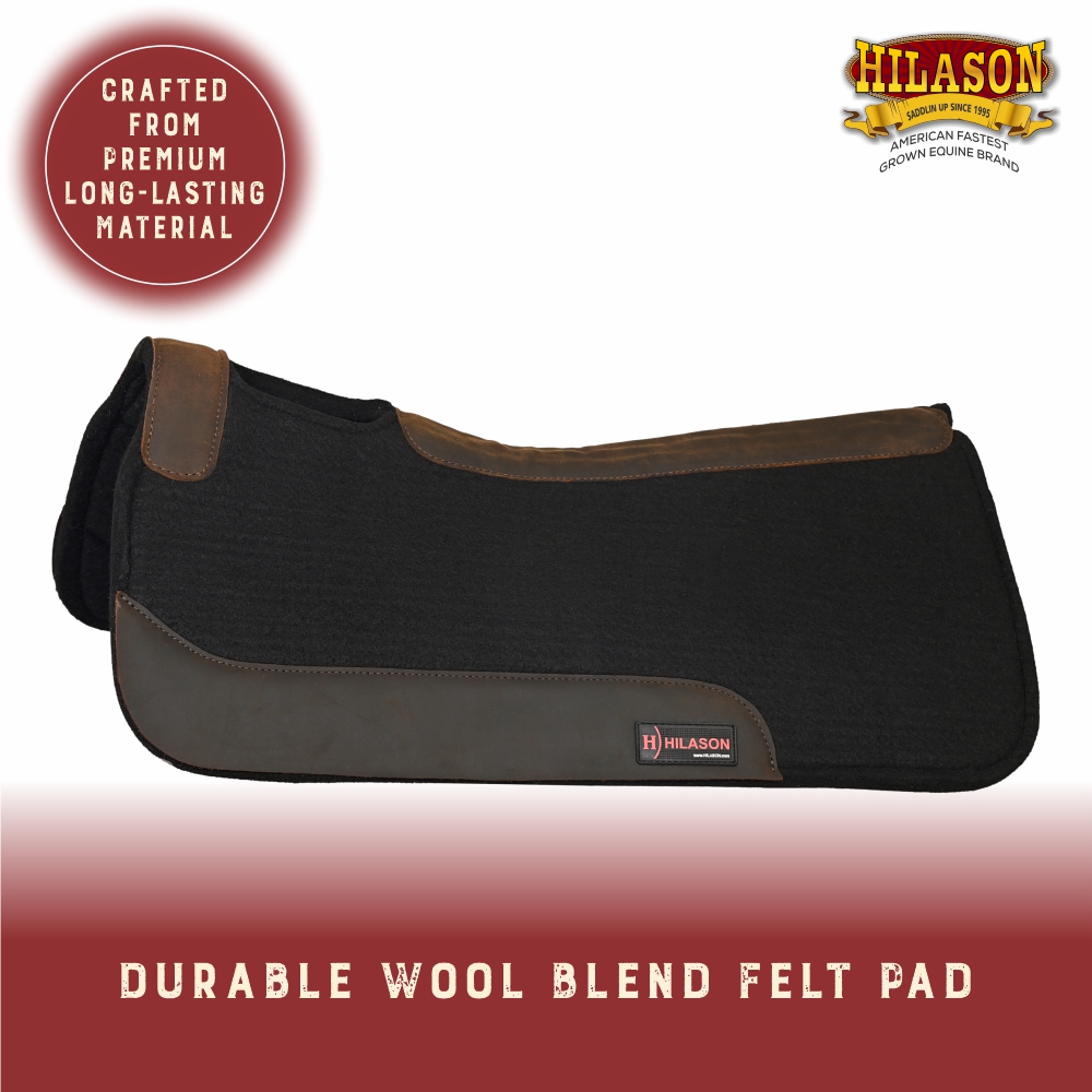 C-P857 Hilason Western Wool Felt Gel Horse Saddle Pad Grey W// Cowhide Leather