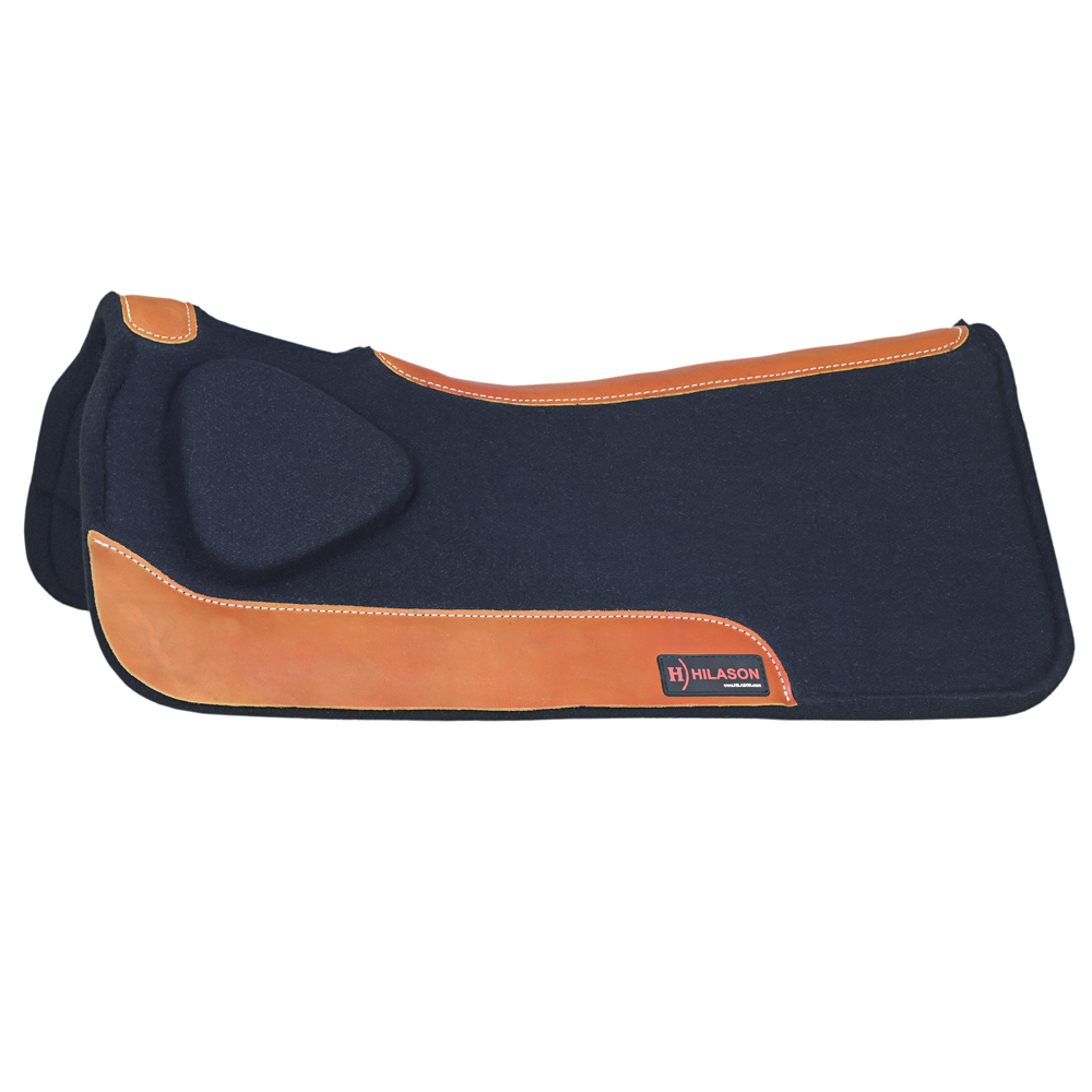C-P857 Hilason Western Wool Felt Gel Horse Saddle Pad Grey W// Cowhide Leather