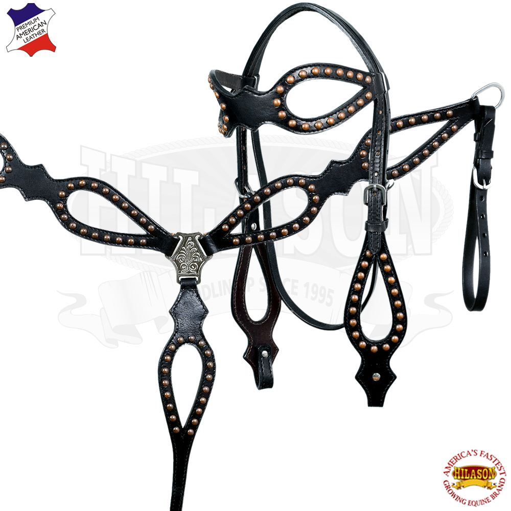HILASON Western Horse Headstall Breast Collar Set Tack American Leather Black
