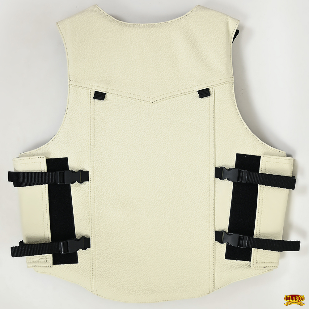 Hilason Bull Riding Pro Rodeo Leather Vest Gear Equipment White U-00ND