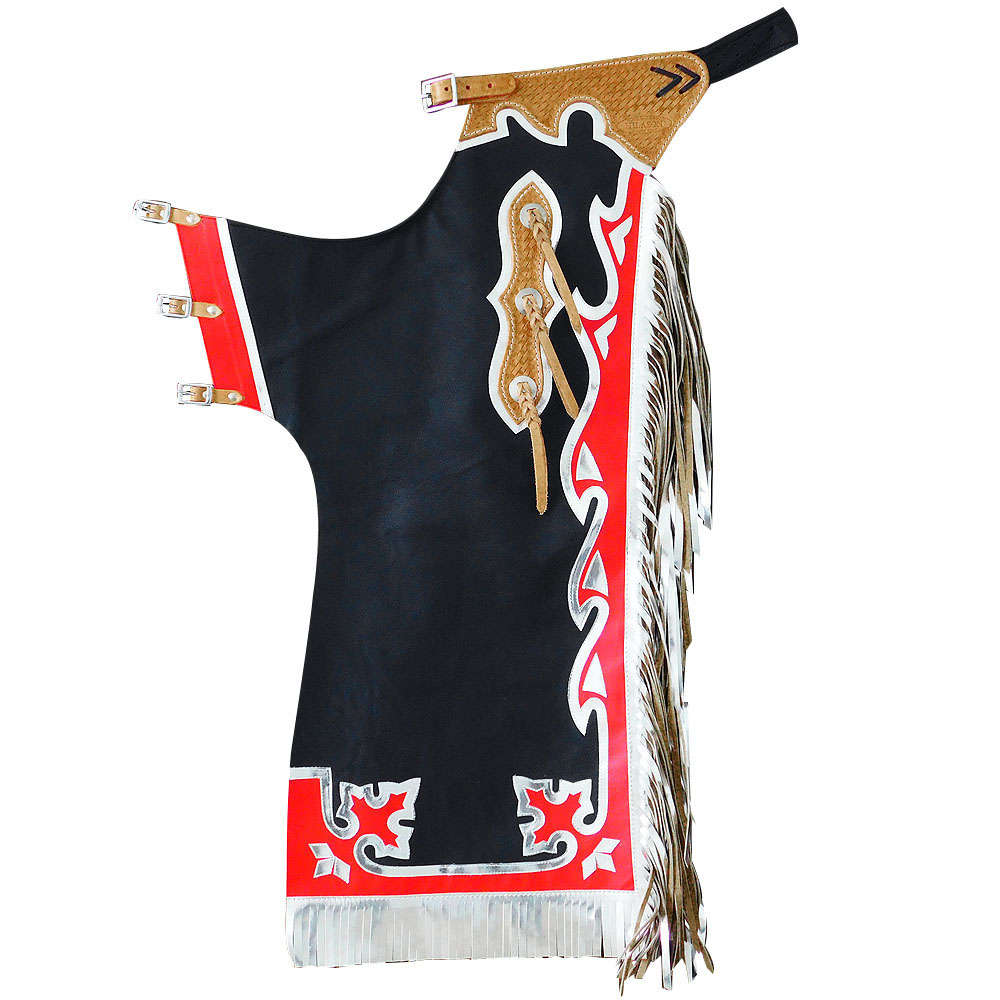 C212N Hilason Pro Rodeo Bull Riding Chaps Western Black Genuine