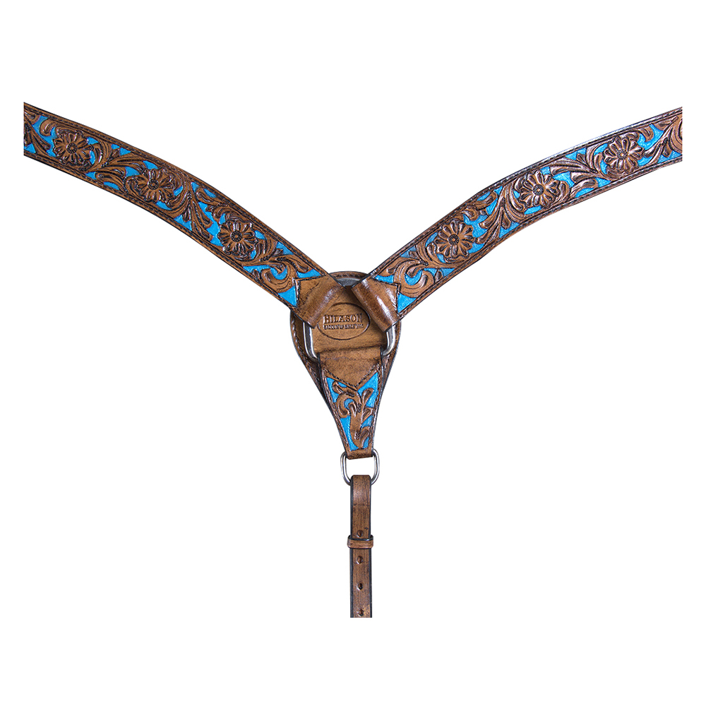BH HILASON Western Horse Leather Headstall & Breast Collar Set Floral Brown - Picture 1 of 8