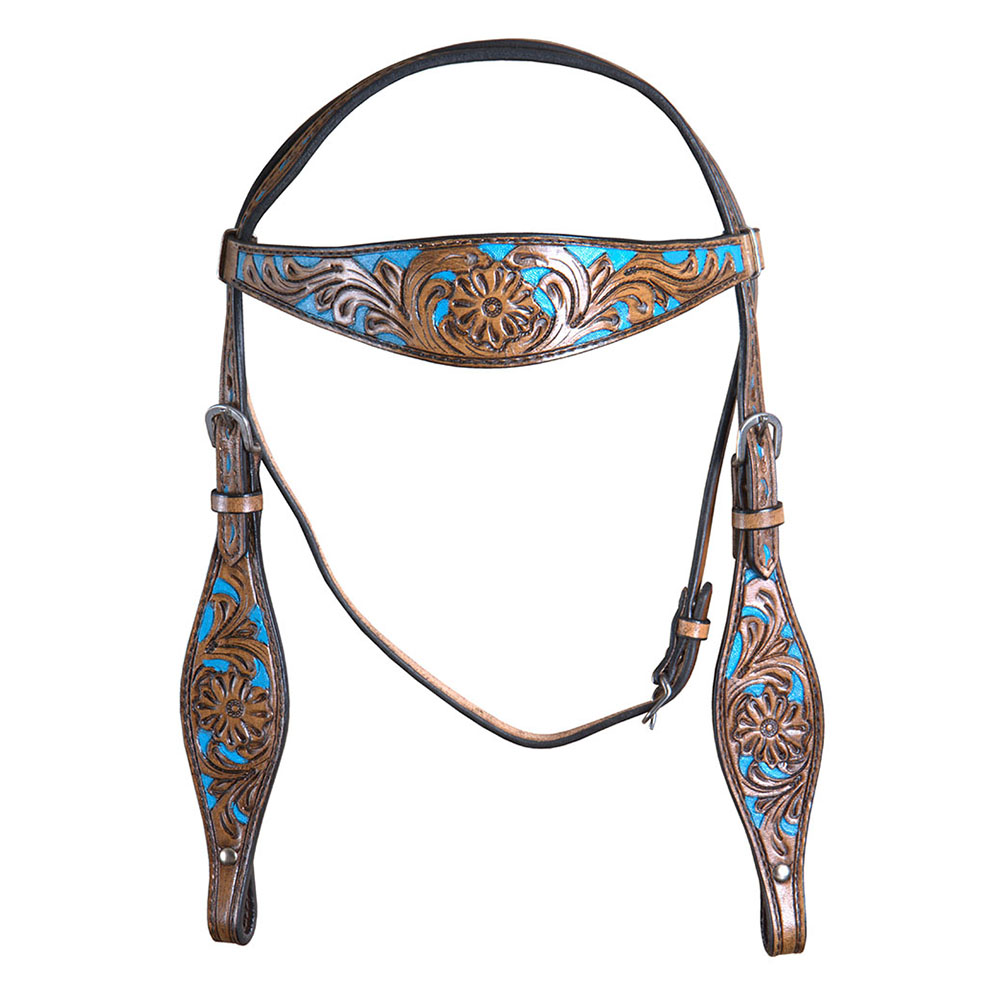 BH HILASON Western Horse Leather Headstall & Breast Collar Set Floral Brown - Picture 2 of 8