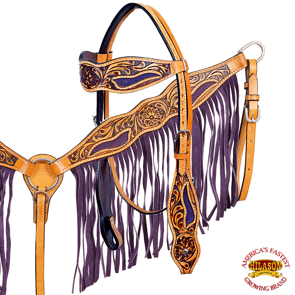 Western Horse Headstall Breast Collar Set Tack American Leather Purple