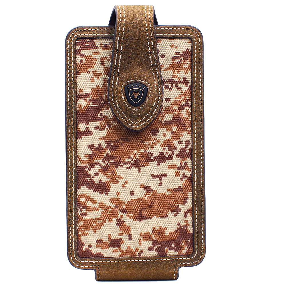 C0844 Ariat Cell Phone Case Holder Leather Logo Brown Digital Camo