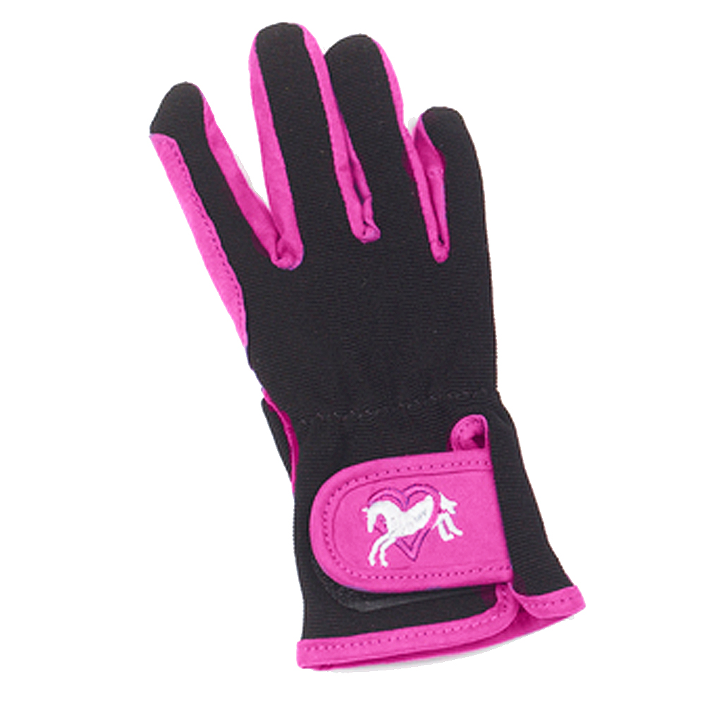 C1214 MED (55.5) OVATION HEARTS & HORSES GLOVES CHILDS PINK BLACK eBay