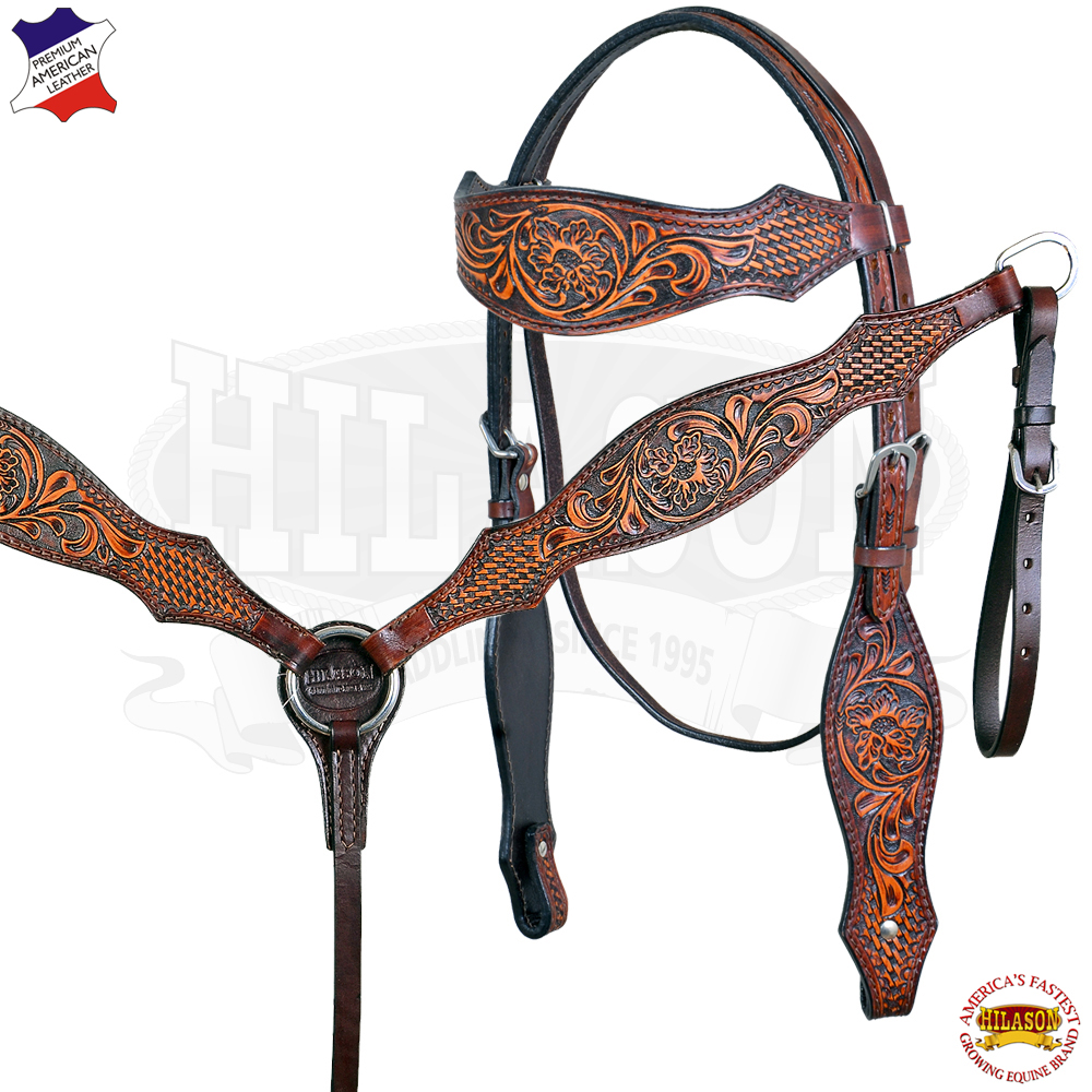 Western Horse Headstall Breast Collar  Tack American Leather Brown