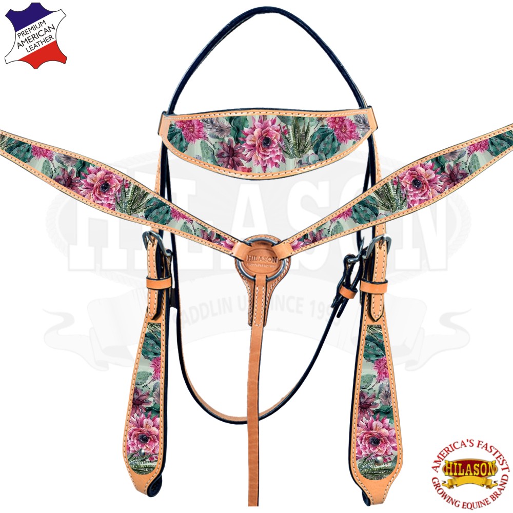 Western Horse Headstall Breast Collar Set Tack American Leather Cactus