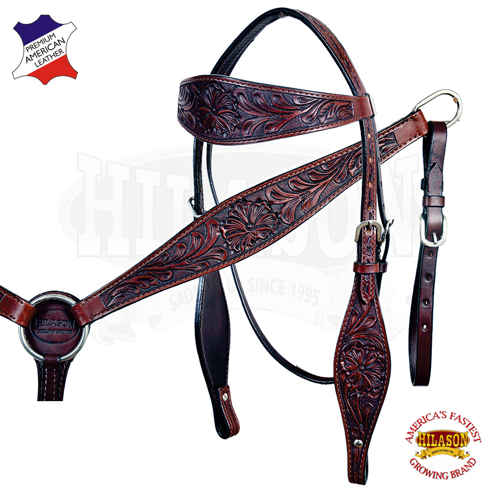 Western Horse Headstall Breast Collar Set Tack American Leather Brown