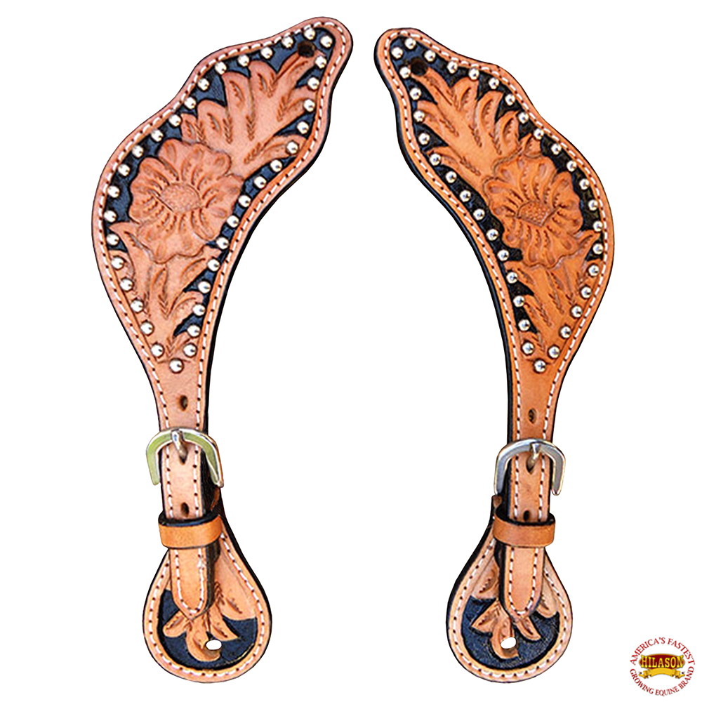 CS138 S138 Hilason Western Leather Spur Straps Hand Floral Tan Hand
