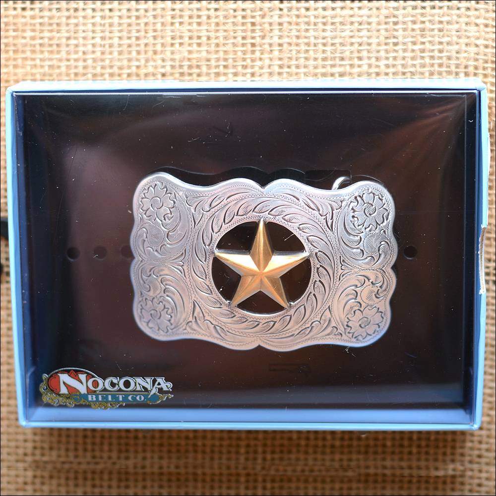 m f western nocona gold star cutout floral belt buckle silver