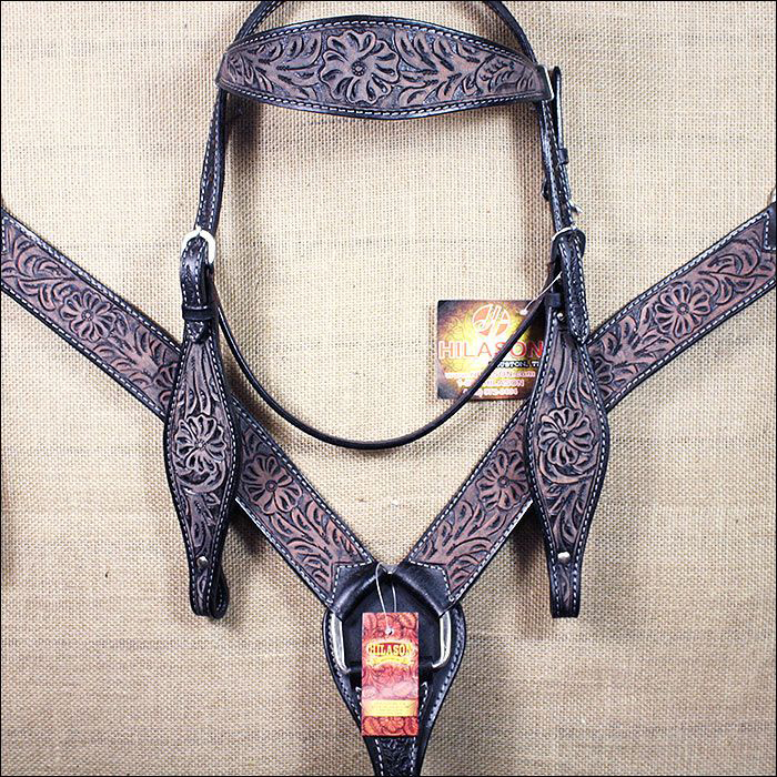 CSET Western Horse Headstall Breast Collar Set Tack American Leather