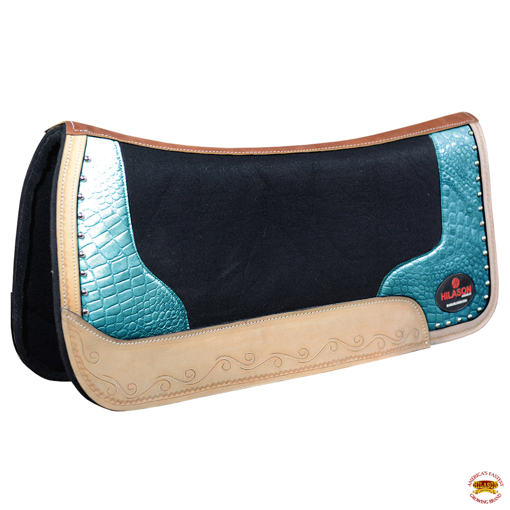 CTEAL Western Wool Felt Gel Horse Saddle Pad W/ Teal Alligator Print