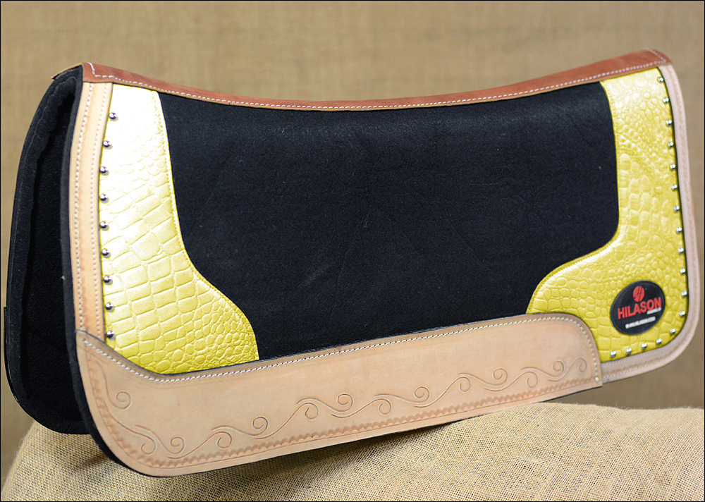 CLLOW Western Wool Felt Gel Horse Saddle Pad Yellow Alligator Print Leather eBay
