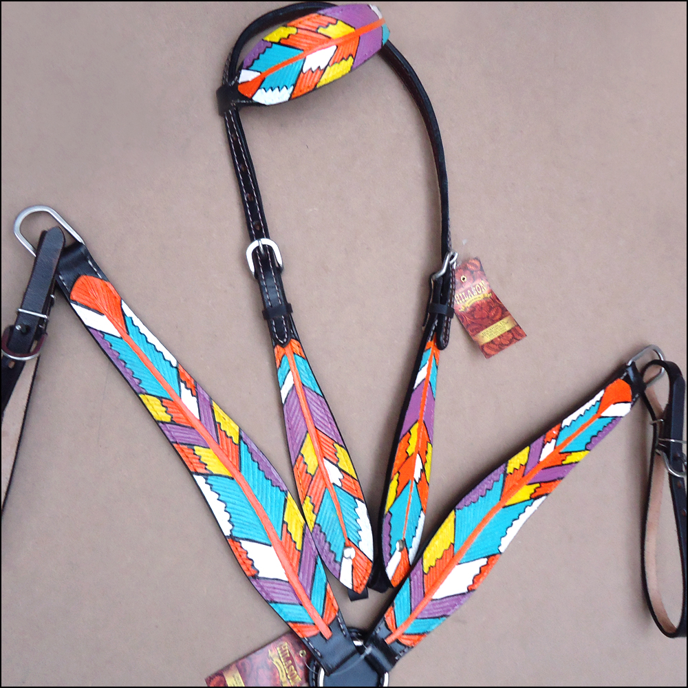 BRIDA caballo de cuero C-T134 Hilason un oído Cabezada pecho Collar Multi Color BRIDA caballo de cuero C-T134 Hilason un oído Cabezada pecho Collar Multi Color