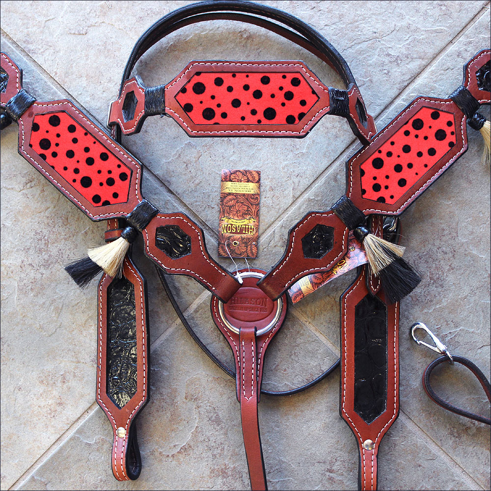 Western Horse Headstall Breast Collar Set Tack American Leather Red
