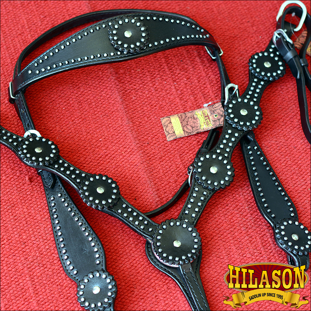 Western Horse Headstall Breast Collar Set Tack American Leather Black