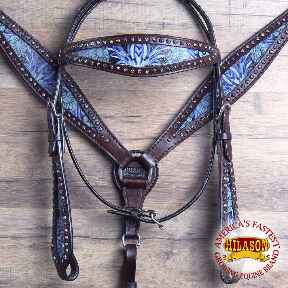 HILASON Western Horse Headstall Breast Collar Set Tack American Leather Black