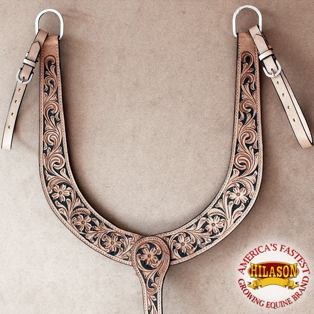 Western Horse Breast Collar Tack American Leather Black Floral Tooled