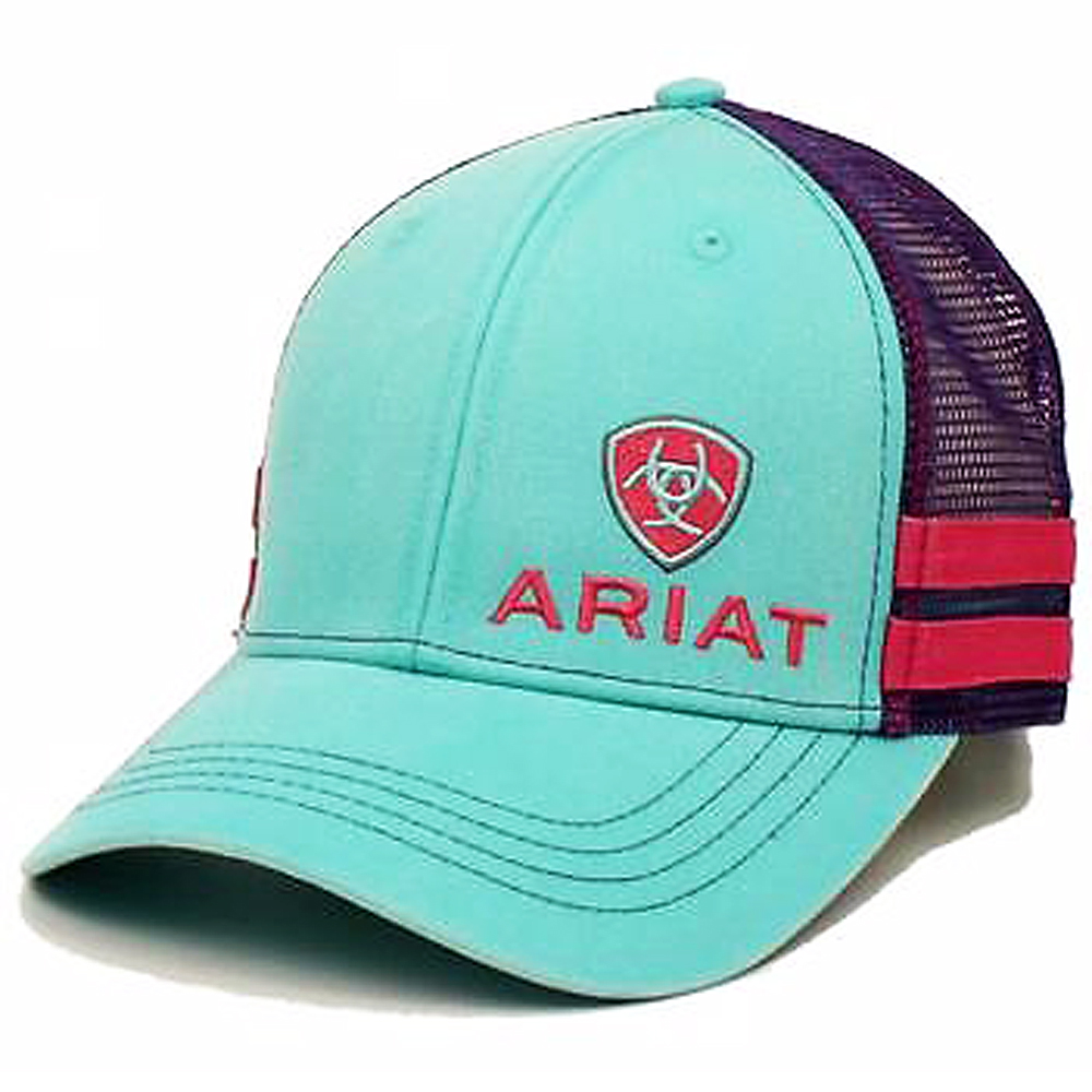 ARIAT WESTERN WOMENS HAT MESH BACK BASEBALL CAP OFFSET PURPLE PINK U-5516