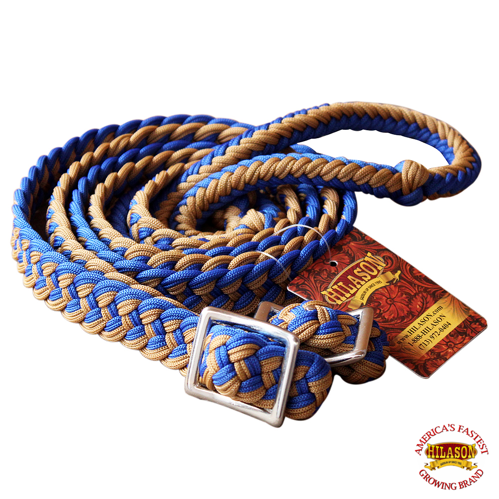 CA115 1" X 8Ft Hilason Braided Poly Barrel Horse Racing Reins Flat