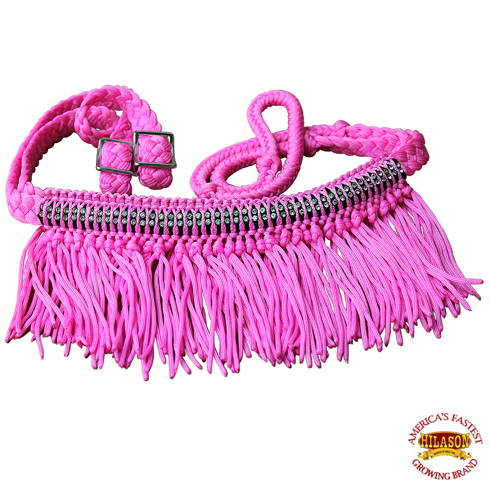 1" X 8Ft Hilason Braided Barrel Horse Racing Reins Knots Fringe Crystal