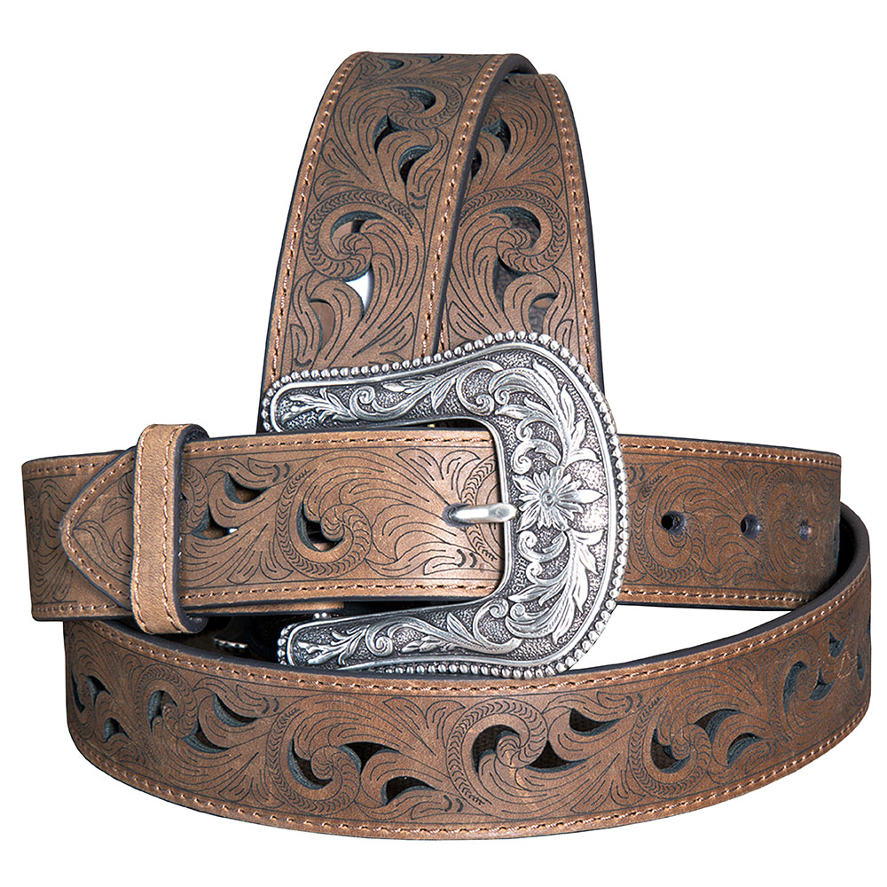 C-2-XL X Large Ariat Belt 1-1/2 In Scroll Work Leather Ladies Engraved ...