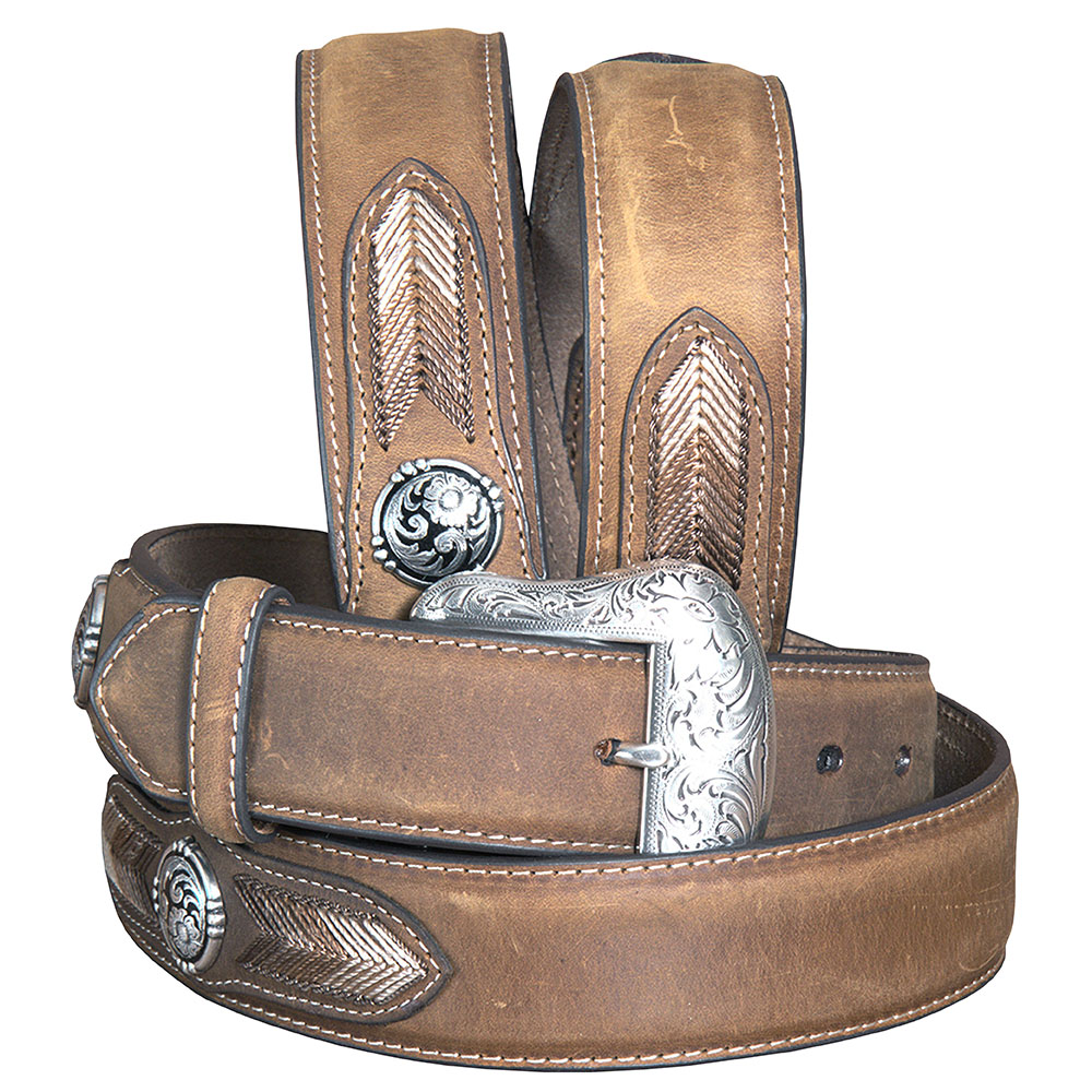 Nocona Men's Western Concho Leather Belt & Buckle-Brown N2441644 