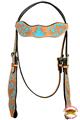 BHPA224-HILASON LEATHER WESTERN HORSE BRIDLE HEADSTALL BREAST COLLAR LIGHT OIL TURQUOISE