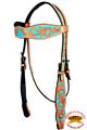 BHPA224-HILASON LEATHER WESTERN HORSE BRIDLE HEADSTALL BREAST COLLAR LIGHT OIL TURQUOISE