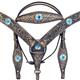 BHPA326RODBCN076-RUSTIC VINTAGE FINISH LEATHER HORSE BRIDLE HEADSTALL BREAST COLLAR BLUE CONCHO