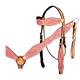 BHPA224PNK-HILASON WESTERN LEATHER HORSE TAN W/ PINK INLAY BRIDLE HEADSTALL BREAST COLLAR