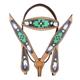 BHPA583-HILASON WESTERN LEATHER HORSE HEADSTALL BREAST COLLAR HAND PAINT BLACK GREEN