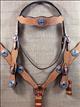 BHPA417CN076-HILASON WESTERN LEATHER HORSE BRIDLE HEADSTALL BREAST COLLAR TURQUOISE CONCHOS