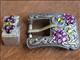 HSCN055LAMEPER-PURPLE GREEN CRYSTALS ANTIQUE SILVER FINISH BUCKLE SET BELT HEADSTALL