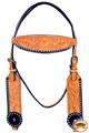 BHPA631-HILASON WESTERN LEATHER HORSE HEADSTALL BREAST COLLAR TAN BLACK FLORAL CARVED