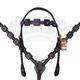 BHPA308DBCN020-HILASON WESTERN LEATHER HORSE HEADSTALL BREAST COLLAR BROWN LAVENDER CONCHO