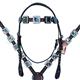 BHPA308DBCN039-HILASON WESTERN LEATHER HORSE HEADSTALL BREAST COLLAR BROWN BLUE BLING CONCHO