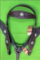 BHPA442DBCN063-HILASON WESTERN LEATHER HORSE HEADSTALL BREAST COLLAR BROWN W/ BLING SPUR CONCHO