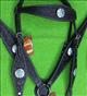 BHPA442BKCN071-F71 HILASON WESTERN LEATHER HORSE HEADSTALL BREAST COLLAR BLACK TURQUOISE CONCHO