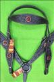 BHPA442BKCN033-HILASON WESTERN LEATHER HORSE BRIDLE HEADSTALL BREAST COLLAR BLACK BLING CONCHOS