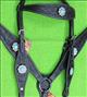 BHPA442BKCN046-HILASON WESTERN LEATHER HORSE HEADSTALL BREAST COLLAR BLACK TURQUOISE CONCHO