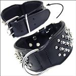 HILASON BLACK LEATHER SPIKES STUDDED DOG COLLAR