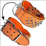 HILASON TAN LEATHER SPIKES STUDDED DOG COLLAR